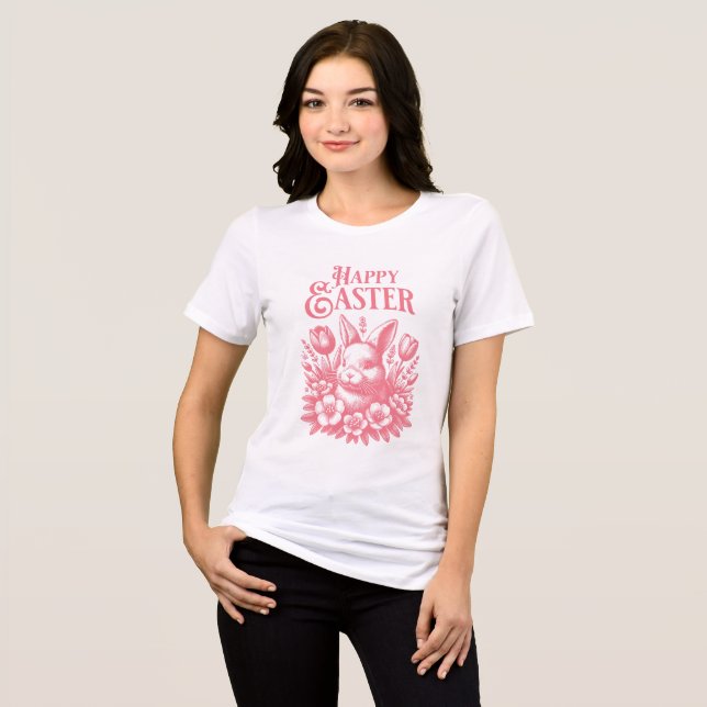 Classic Pink Happy Easter Bunny  Tri-Blend Shirt (Front Full)