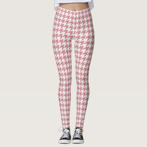 Classic Pink Houndstooth Pattern Leggings