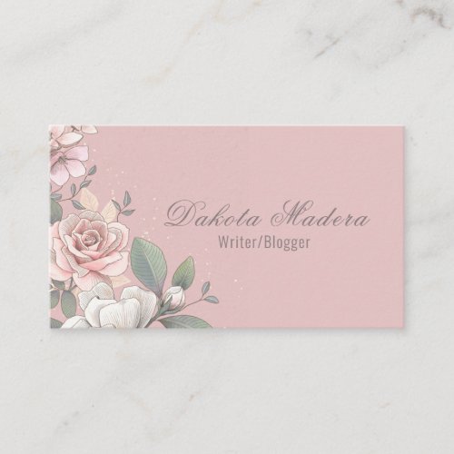 Classic Pink  Ivory Roses Floral Business Card