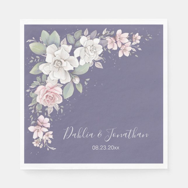 Classic Pink & Ivory Roses Floral Napkins (Front)