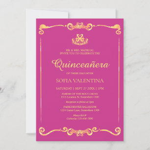 Classic Pink Magenta and Gold Quinceanera Invitation