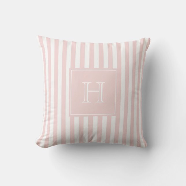 Classic Pink Monogram Stripe Pastel & Preppy  Throw Pillow (Front)