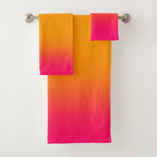 Classic Pink Orange Gradient Poly Cotton Bath Towel Set
