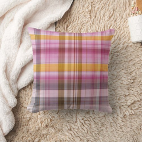 Classic Pink Orange Plaid Decorative Pillow