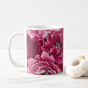 Classic Pink Peonies Clusters Floral Mug