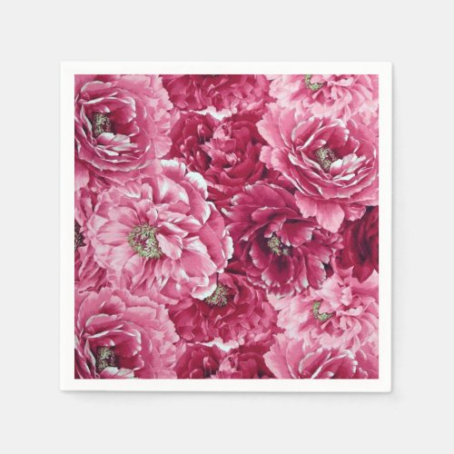 Classic Pink Peonies Clusters  Floral Napkins