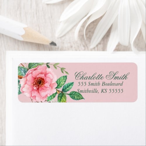 Classic Pink Peony Feather Floral Design Label