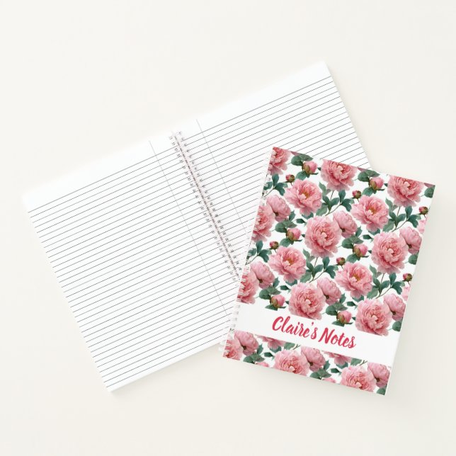 Classic Pink Peony Pattern Name Notebook (Inside)
