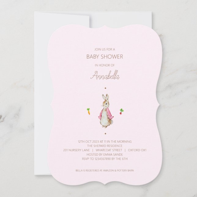 Classic Pink Peter the Rabbit Beatrix Baby Shower Invitation (Front)