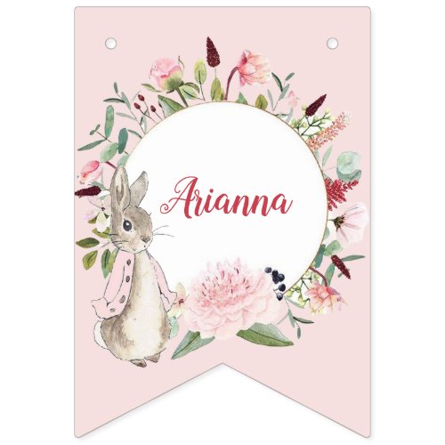 Classic Pink Peter the Rabbit Floral Birthday Bunting Flags