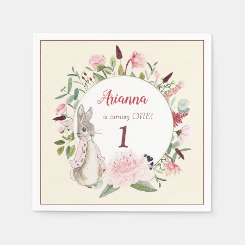 Classic Pink Peter the Rabbit Floral Birthday Napkins