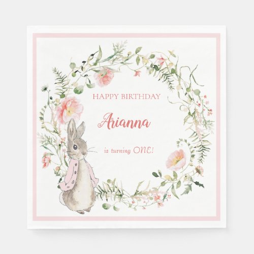 Classic Pink Peter the Rabbit Floral Birthday Napkins