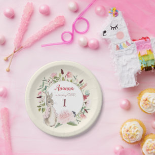 Classic Pink Peter the Rabbit Floral Birthday Paper Plates