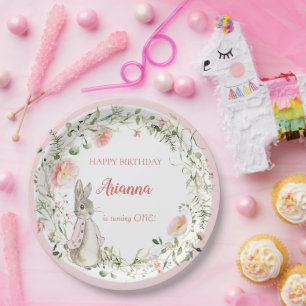 Classic Pink Peter the Rabbit Floral Birthday Paper Plates