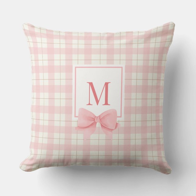 Classic Pink Plaid Monogramed Nursery Throw Pillow (Front)