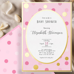 Classic Pink Polka Dots Baby Shower Gold Foil Invitation