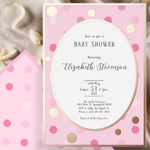 Classic Pink Polka Dots Baby Shower Rose Gold  Foil Invitation