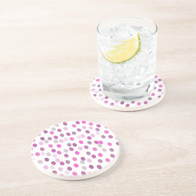 Classic Pink Polka Dots on White  Coaster (Side)