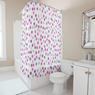 Classic Pink Polka Dots on White Shower Curtain