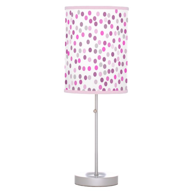 Classic Pink Polka Dots on White  Table Lamp (Front)