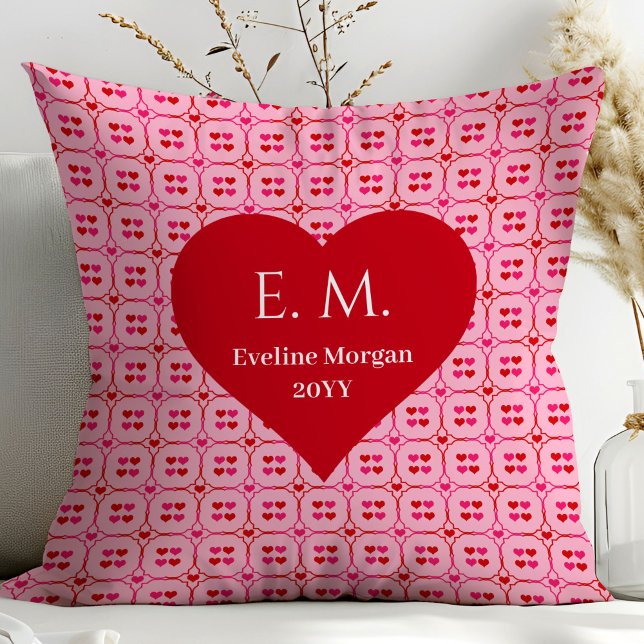 Classic Pink Red Hearts Personalized Valentine  Throw Pillow (Classic Pink Red Hearts Personalized Valentine Throw Pillow)