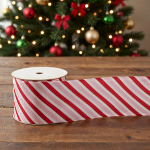 Classic Pink Red Stripes Christmas Grosgrain Ribbon