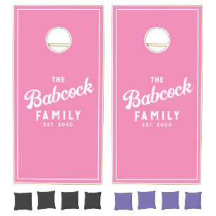 Classic Pink Retro Family Name & Year Cornhole Set