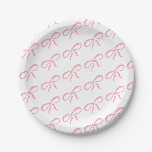 Classic Pink Ribbon Baby Shower Paper Plates (Front)