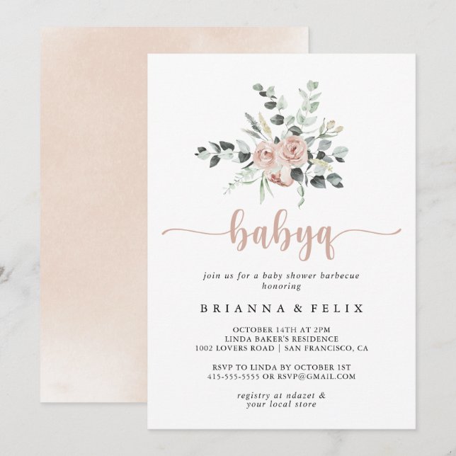 Classic Pink Rose BabyQ Baby Shower Barbecue  Invitation (Front/Back)