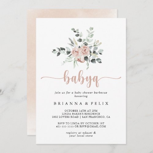 Classic Pink Rose BabyQ Baby Shower Barbecue  Invitation