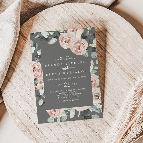 Classic Pink Rose Floral Casual Wedding   Invitation