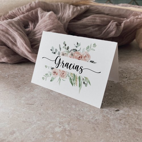 Classic Pink Rose Floral Folded Wedding Gracias  Thank You Card