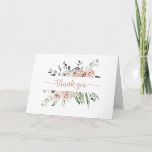 Classic Pink Rose Floral Folded Wedding Thank You Card