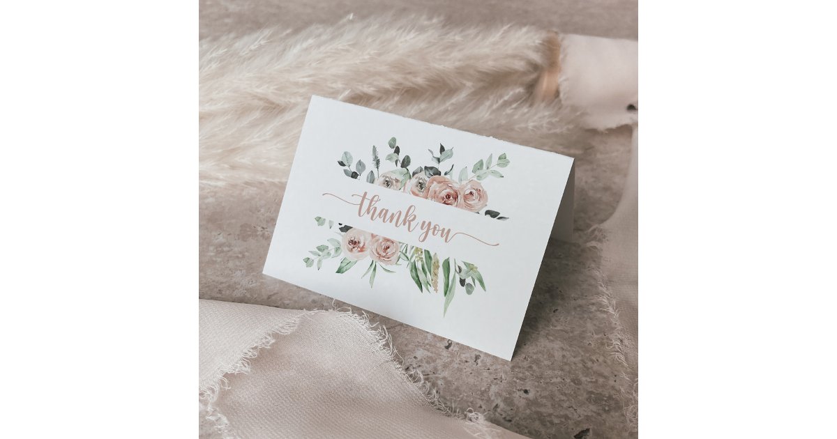 Classic Pink Rose Floral Folded Wedding Thank You Card | Zazzle