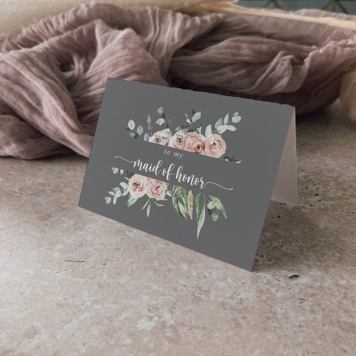 Classic Pink Rose Floral Gray Bridal Party   Thank You Card