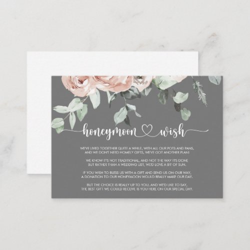 Classic Pink Rose Floral Gray Honeymoon Wish  Enclosure Card