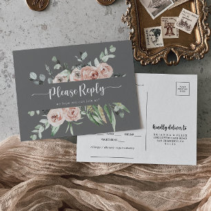 Classic Pink Rose Floral Gray Menu Choice RSVP