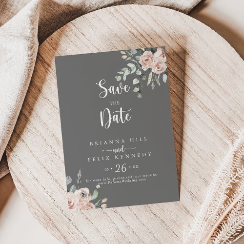Classic Pink Rose Floral Gray Wedding  Save The Date