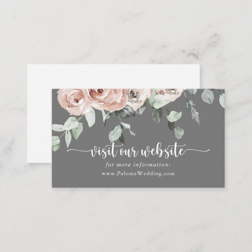 Classic Pink Rose Floral Gray Wedding Website   Enclosure Card