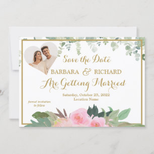 CLASSIC Pink Rose Floral Photo Wedding Save Date Invitation