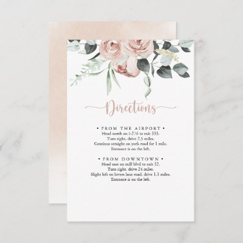 Classic Pink Rose Floral Wedding Directions   Enclosure Card