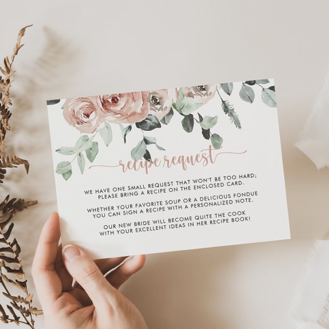 Classic Pink Rose Floral Wedding Recipe Request   Enclosure Card (Creator Uploaded)