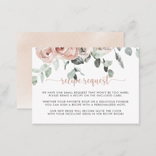 Classic Pink Rose Floral Wedding Recipe Request   Enclosure Card