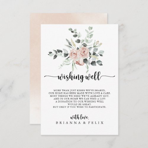 Classic Pink Rose Floral Wedding Wishing Well   Enclosure Card