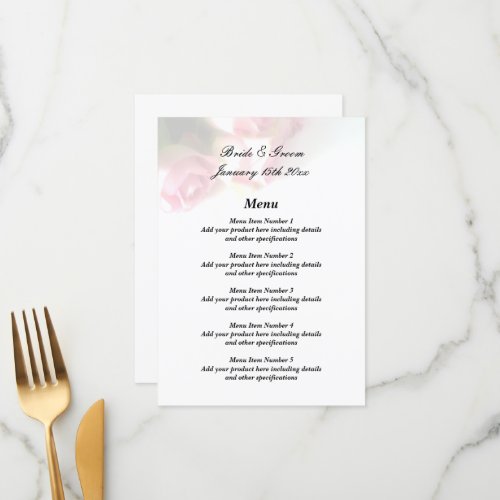 Classic pink rose flower wedding menu template