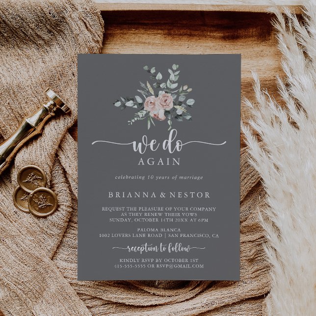 Classic Pink Rose Gray We Do Again Vow Renewal   Invitation (Creator Uploaded)