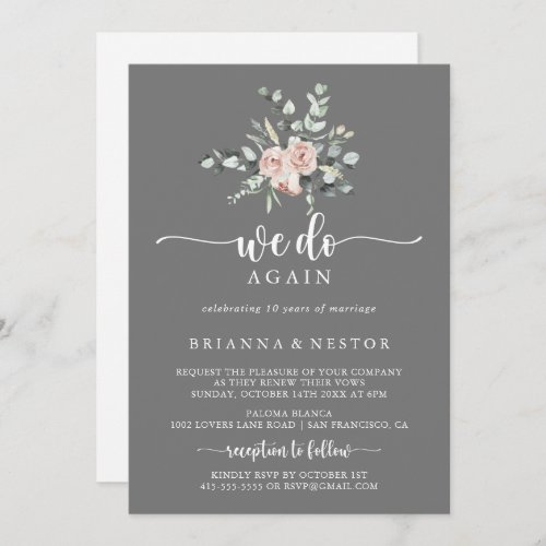 Classic Pink Rose Gray We Do Again Vow Renewal   Invitation