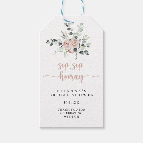 Classic Pink Rose Sip Sip Hooray Bridal Shower   Gift Tags