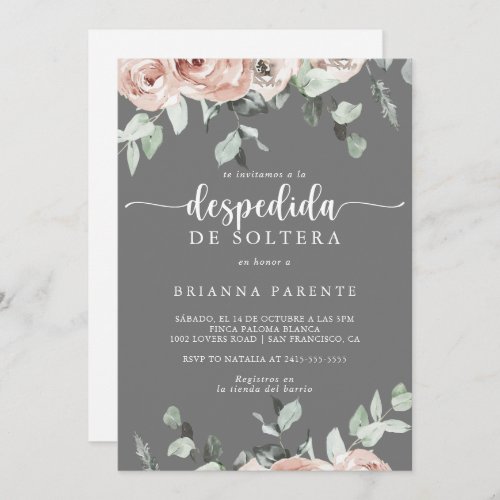 Classic Pink Rose Spanish Gray Bridal Shower  Invitation