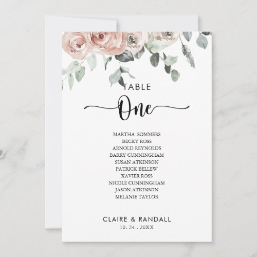 Classic Pink Rose Table Number 1 Seating Chart
